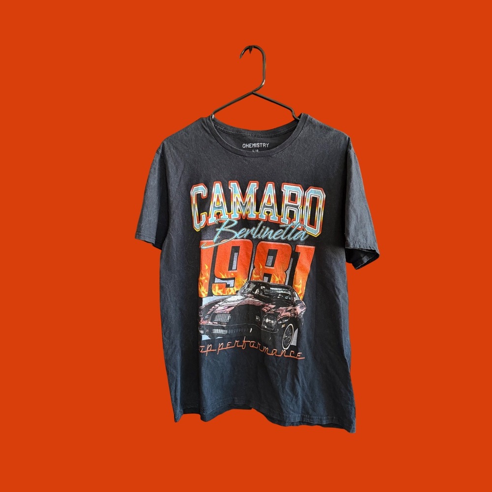 Chemistry Camaro Berlinetta 1981 Graphic T-Shirt Mens Large Black Faded Vintage
